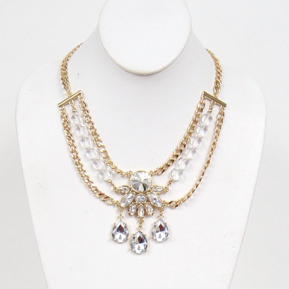 Bijou Drive 3 row gold chain with clear crystal stones necklace - Picture 1 of 7